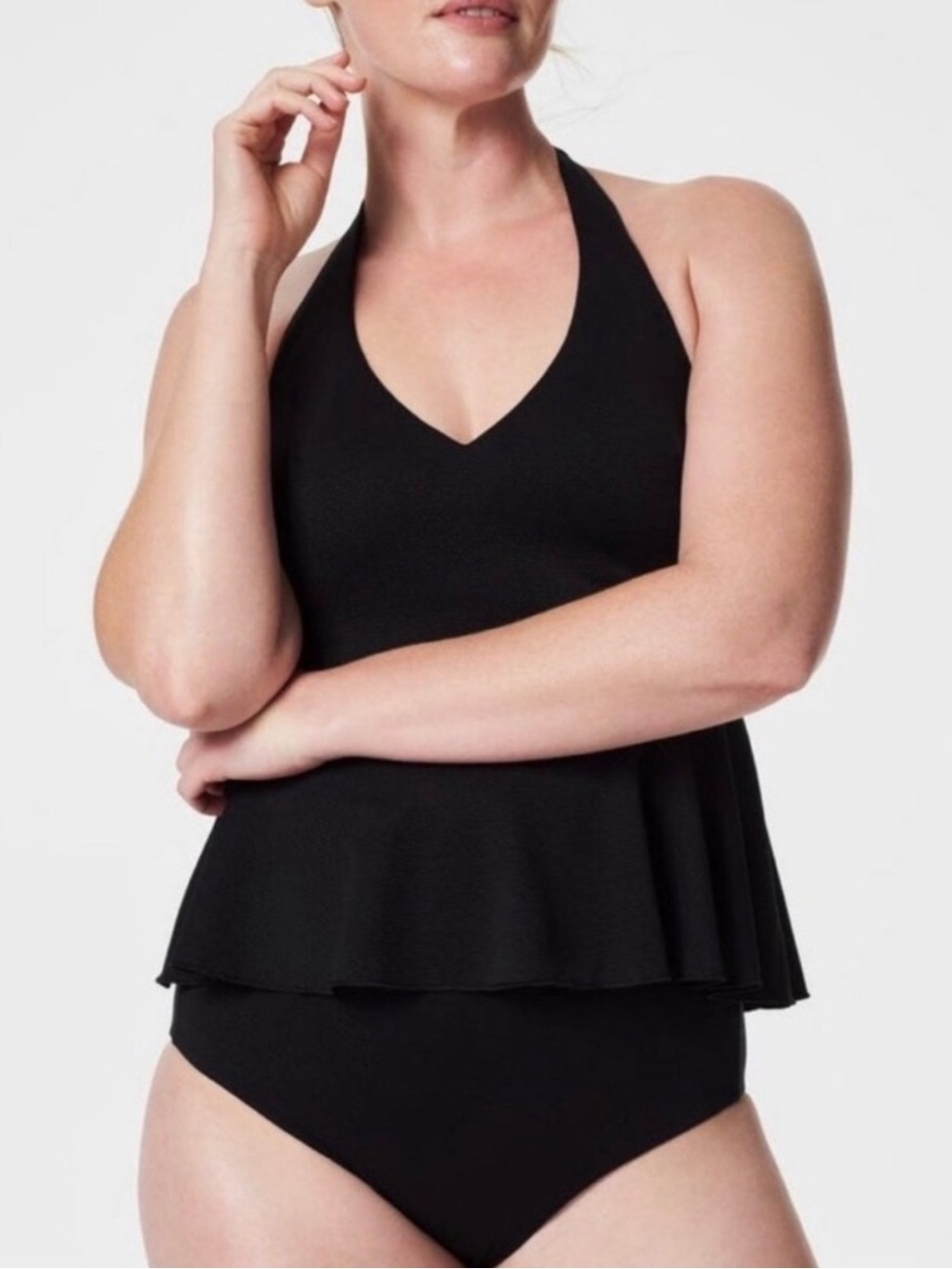 NWT Spanx Sz small Swim Pique Full Bust Halter Tankini Top in very black